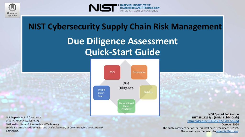 Cybersecurity Supply Chain Risk Management: Due Diligence Assessment Quick-Start Guide Page 1